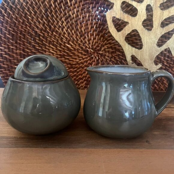 Vintage Sango Nova Green Sugar Bowl & Creamer Set Stoneware Mid-Century Modern - Picture 1 of 7